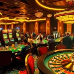 Engaged players enjoying the exciting gaming experience at Luckywin casino, featuring vibrant tables and slot machines.