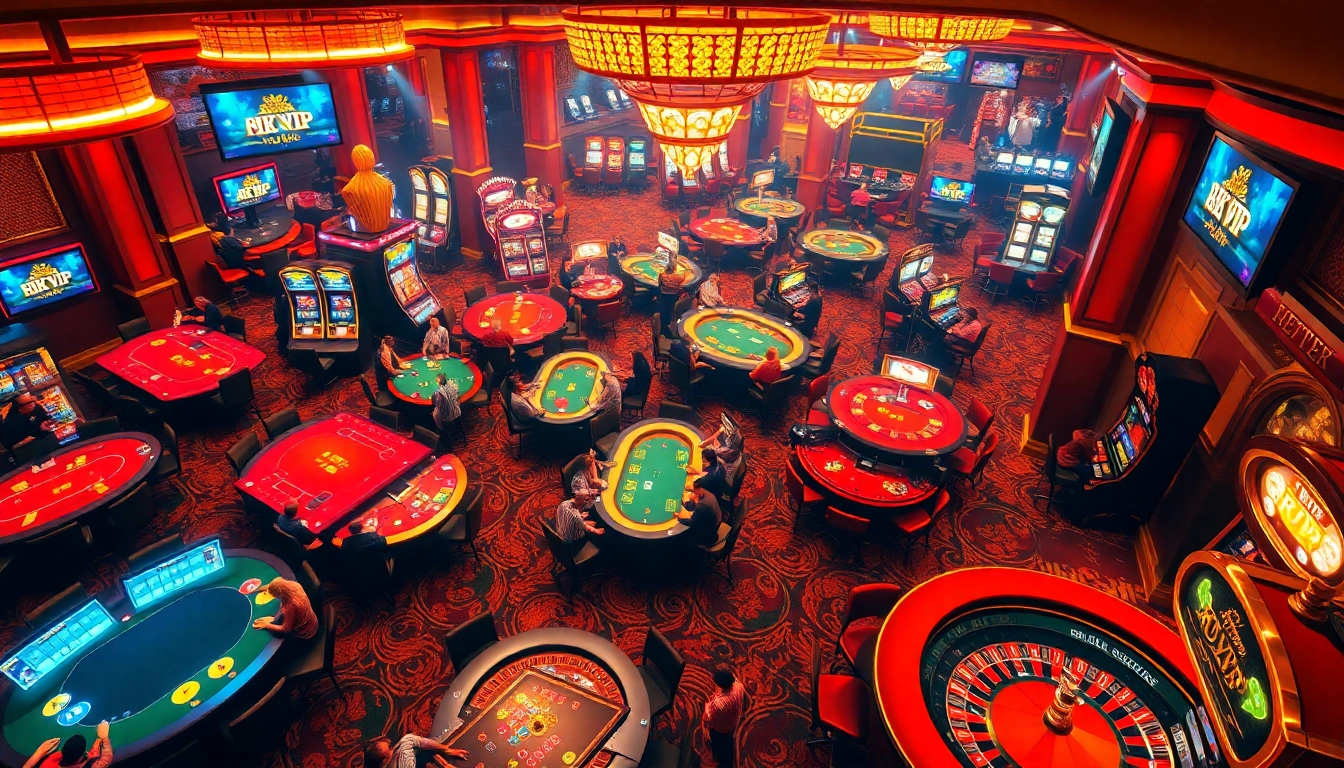 Experience the excitement of rik vip gaming in a luxurious casino setting with vibrant tables and action.