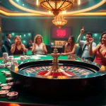 SODO66 players enjoying a lively casino atmosphere with poker chips and a roulette wheel.