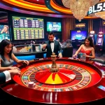 Experience vibrant casino excitement with BL555 roulette action and players enjoying thrilling games.