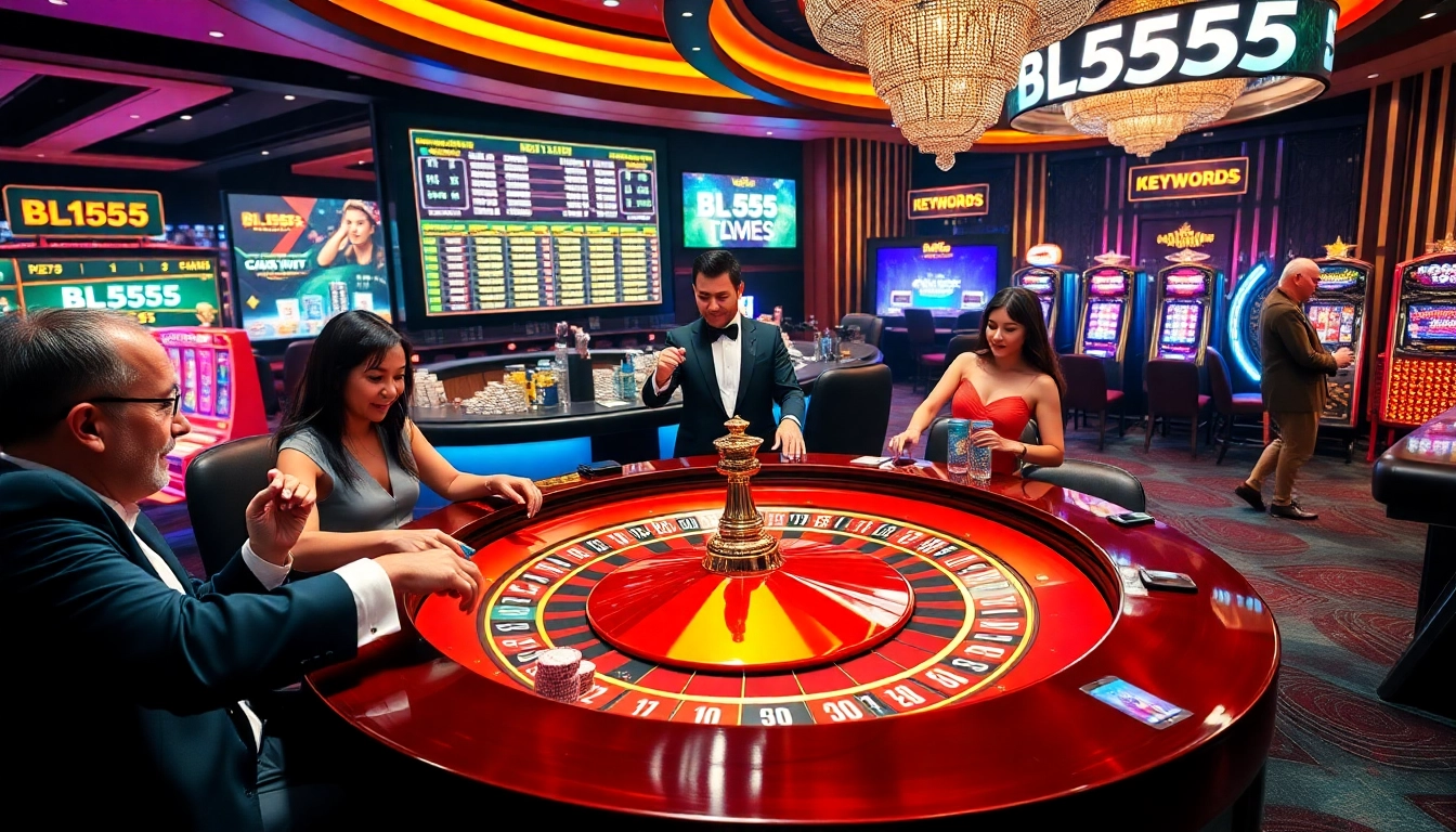 Experience vibrant casino excitement with BL555 roulette action and players enjoying thrilling games.