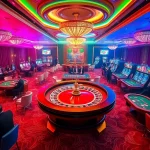 Luckywin players enjoying an exciting casino experience at elegant tables and vibrant slot machines.