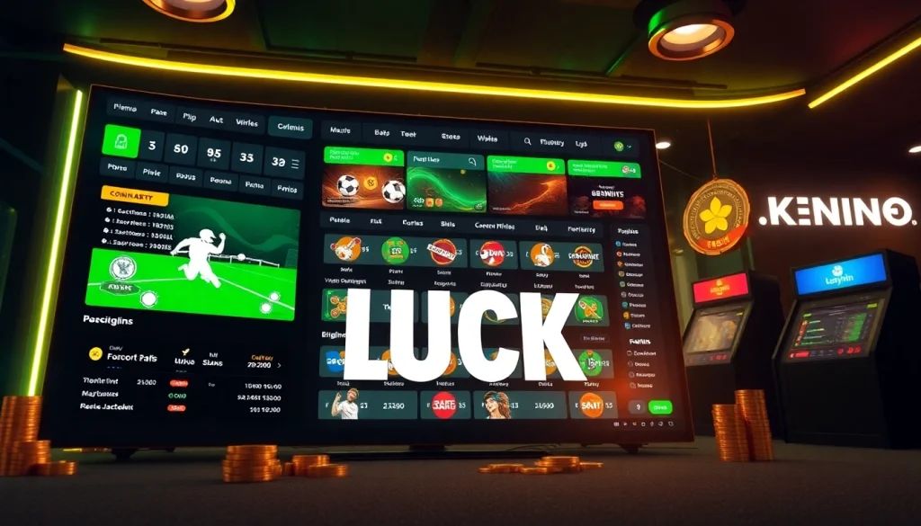 Exciting betting scene from https://luckywin.name showcasing vibrant sports icons and jackpot announcements.