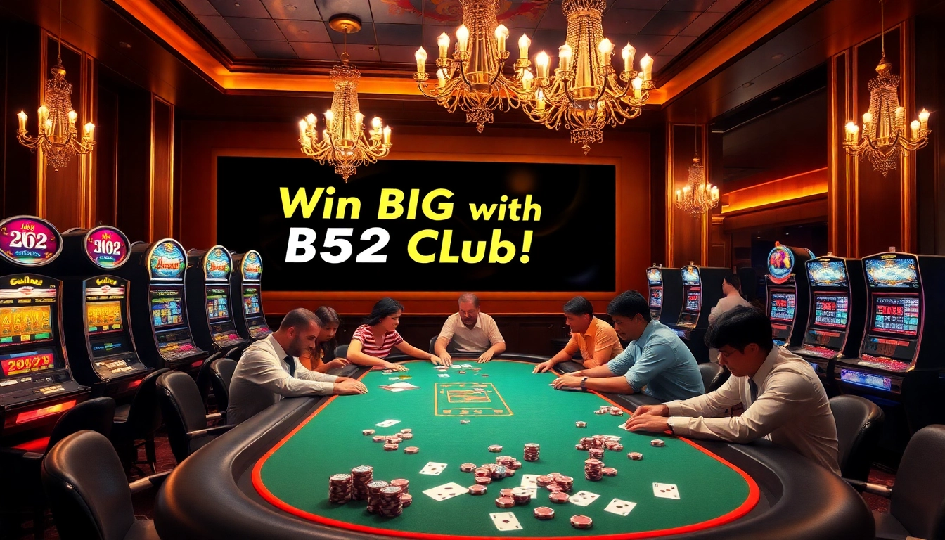 Experience the thrill of winning at https://b52club.menu/ with vibrant casino elements and excited players.