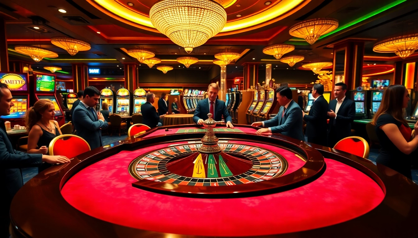 Excited players enjoying a roulette game at https://123win.click/, featuring vibrant casino chips and professional dealers.
