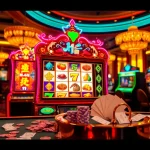 Experience the thrill of nổ hũ at a vibrant slot machine casino scene with jackpots.