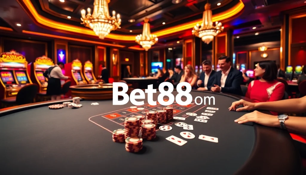 Experience intense gameplay at Bet88 com with vibrant poker chips and a roulette wheel.