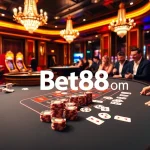Experience intense gameplay at Bet88 com with vibrant poker chips and a roulette wheel.