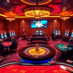 Experience thrilling KJC casino excitement with vibrant tables, roulette wheel, and players engaged.
