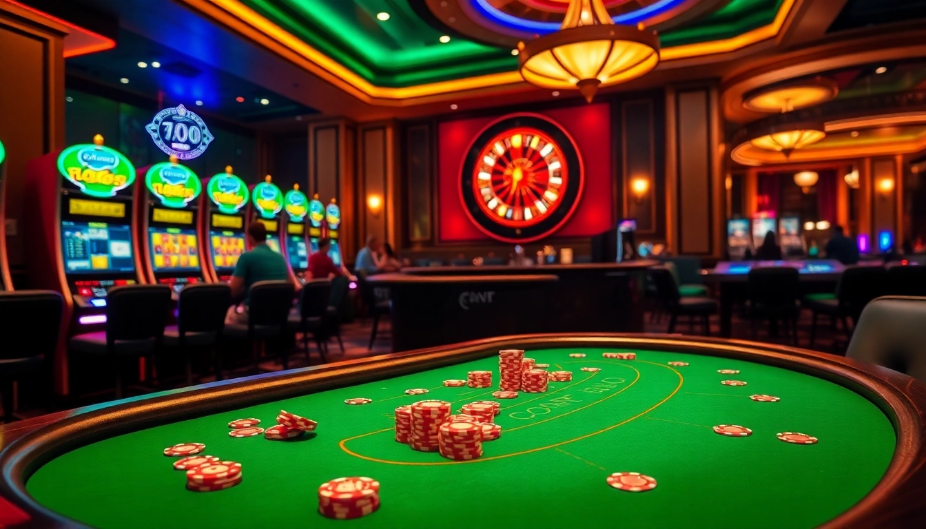Experience the thrill at Fb88 with an engaging casino scene featuring blackjack and roulette.