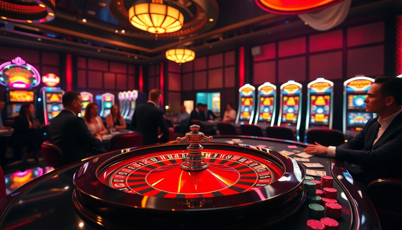 Experience the thrill of gambling at OKFUN Casino with players engaged at a roulette table.