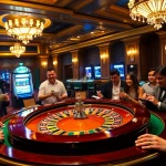 Players enjoying casino games at https://f168info.com/ in an exciting gambling atmosphere with roulette and slots.