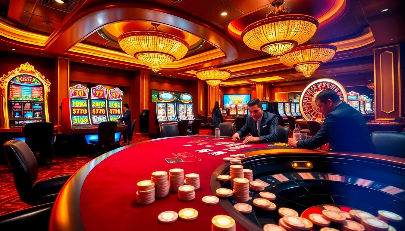 Experience thrilling gameplay at https://tg88m.com/ featuring vibrant slot machines and a glamorous poker table.
