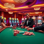 Exciting gameplay at sunwin casino with vibrant poker tables and colorful slot machines.