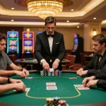 Players engage in strategic poker at TX666 casino, showcasing intense gameplay and luxurious ambiance.