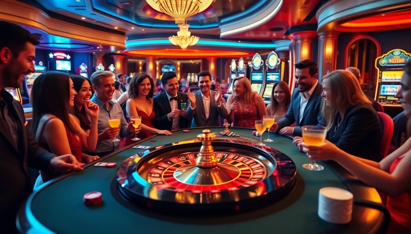 Players celebrating wins at a luxurious sunwin casino gaming table, showcasing excitement.