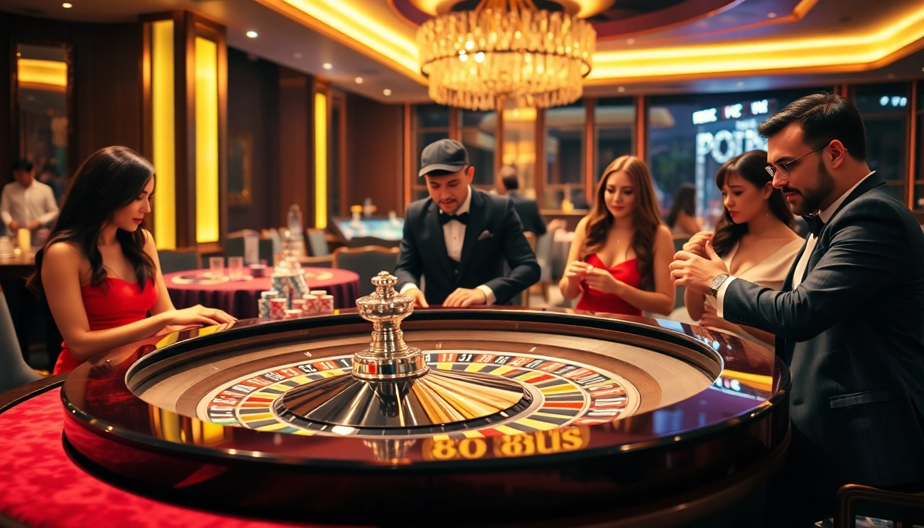 Engaging in a vibrant casino scene at trang chu luck8 with roulette and players immersed in betting.