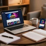 Engaging online gaming scene with az888 app displayed on laptop and smartphone, showcasing strategy.