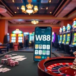 Players enjoying online gambling at WW88 with vibrant casino tables, slot machines, and digital interfaces.