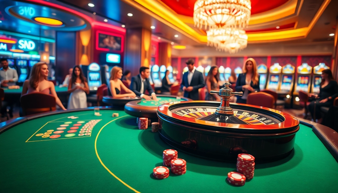 Players enjoying high-stakes games at https://www.ok8386a.org/ in a luxurious casino setting.