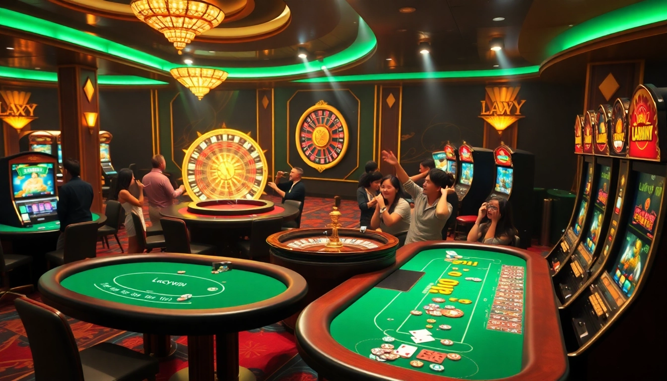 Experience the excitement of the Luckywin casino with players enjoying vibrant gaming action.
