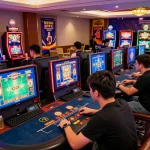 Players enjoying various games at an 娛樂城, featuring vibrant casino elements and modern technology.