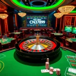 Experience high-stakes action at CN3789's elegant casino scene with vibrant roulette and poker tables.