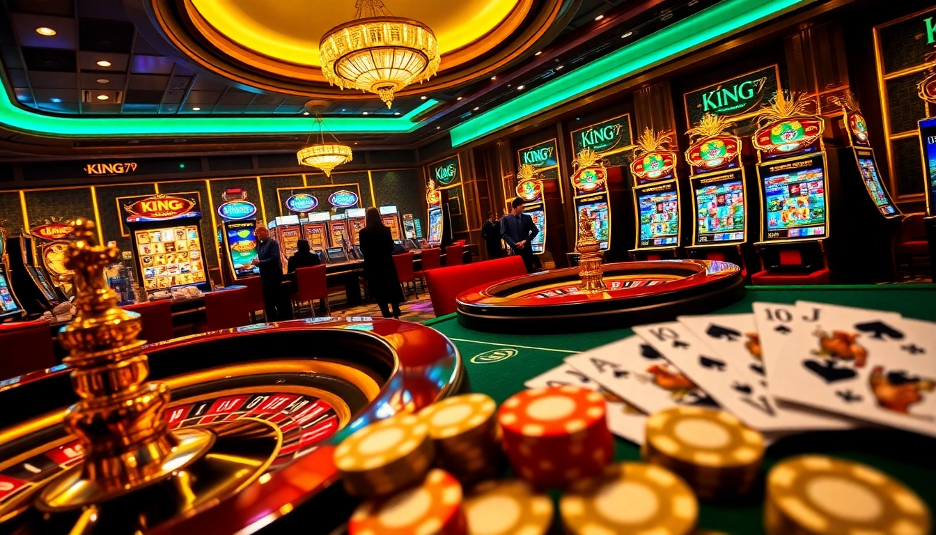 Players enjoying poker and roulette at King79 casino filled with excitement and luxury.
