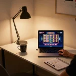 TG88 gaming experience with a focused player engaging in online slots at home, showcasing strategy and enjoyment.