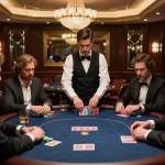 hitclub68s players enjoying a high-stakes poker game in an upscale casino