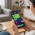 Excited user engaging in gmnc sports betting on a smartphone with dynamic odds displayed