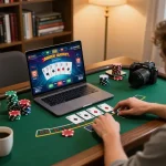 Player enjoying tr 88 online blackjack while strategizing with notes and snacks.