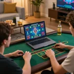 Player using go88i online casino platform for a live dealer game in a cozy home setting.