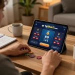 Engaging in live dealer gaming on tg88ok7 com from home, showcasing online interaction.