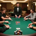 Players engaging in strategic poker gameplay at open88ss casino table under ambient lighting