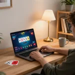 Play poker online at g28 with an engaging player experience in a cozy home office setting