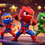 Engage with exciting gaming at lc88comm, featuring vibrant ninja characters and casino elements.