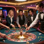 Players placing bets at a roulette table in the luxurious casino FO88, capturing the anticipation of the game.