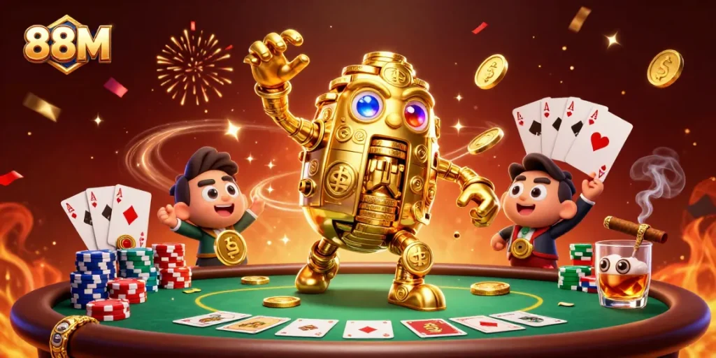 88M golem animated by casino chips and poker themes, bringing excitement to online gamblers.