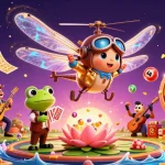 Experience thrilling jackpots at Zowin's vibrant lily pad casino with dynamic game elements.