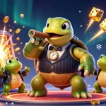 Experience thrilling moments with vip66 at a lively casino scene featuring a snapping turtle mobster.