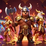 Experience exciting games at lu88 with a dynamic illustration of Viking-themed casino elements.