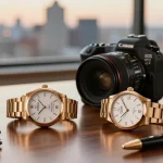 Showcase of premium super clone watches with elegant accessories, reflecting luxury and sophistication.