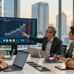 Invest in BRICS coins strategy meeting in a modern office