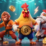 Experience thrilling kubet action with vibrant crypto-themed characters, symbols, and gaming elements.