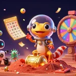 Experience Sunwin Official magic at a vibrant casino scene with animated lottery elements and alien characters.