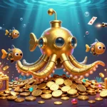 Experience the adventure of mm88k with a golden kraken submarine and mechanical fish amidst treasure and games.