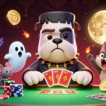 Engage with five88 at an exciting casino scene featuring cryptos and vibrant characters.