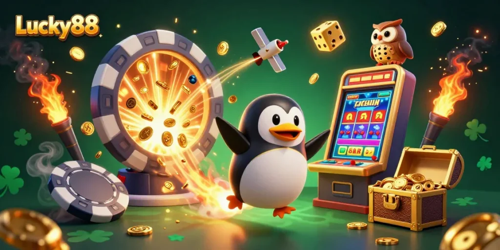 Play thrilling games at Lucky88 within an energetic casino galaxy filled with vibrant elements.