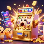Experience thrilling wins with U888's vibrant 3D casino illustration featuring a golden slot machine and jackpots.